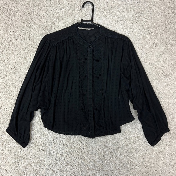 Zara Tops - Zara Blouse Top‎ Womens Medium Black Boho Relaxed Festival Embroidered Cropped